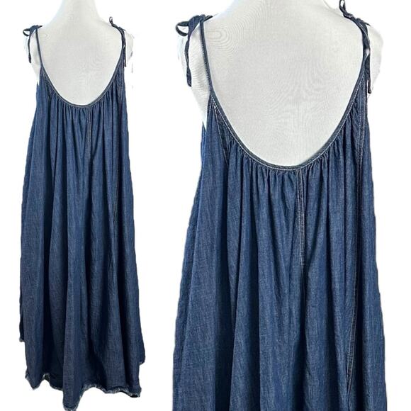 Free People Denim Dreams Midi Maxi Dress in 70s Blue Size Large Jean Jumper - Picture 10 of 14